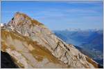 Bergstation Pilatus Kulm mit Esel 2118m, Vierwaldstätter- und Alpnachersee und ganz im Hintergrund der Alpstein mit Säntis, sowie die Glarner Alpen.