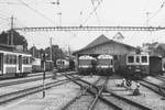 RBS/SZB: Regionalverkehr Bern-Solothurn:
Nicht gestellte Fahrzeugparade vor dem Depot Worblaufen am 10. Juni 1982.
Foto: Walter Ruetsch