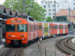 RBS - Triebwagen Be 4/12  60 bei der ausfahrt in Richtung Zollikofen aus dem Bahnhof von Schnbhl am 30.04.2007
