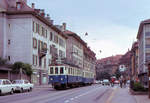 Als die Vereinigten Bern-Worb-Bahnen noch auf der Tramstrecke fuhren: Triebwagen 37 mit Steuerwagen BDt 84 beim Spitalacker, Bern, unterwegs von Worb via Bolligen zum Kornhausplatz.