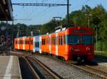 RBS - Triebwagen Be 4/12 43 unterweg nach Bern im Bahnhofsareal von Woblaufen am 01.09.2009