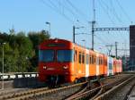 RBS - Triebwagen Be 4/12 46 unterweg nach Bern auf der Aarebrcke in Woblaufen am 01.09.2009