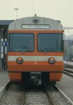 RBS - Aus dem Archiv - Front des Triebwagen Be 4/8 60 im Bahnhof Worb im Mai 1985  ..