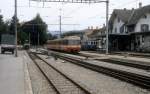 VBW-Züge im Bahnhof Worb Dorf im Juli 1983.