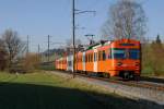 RBS: S7 mit Be 4/12 43 MANDARINLI bei Deisswil auf der Fahrt nach Worb Dorf am 14. Dezember 2015.
Foto: Walter Ruetsch