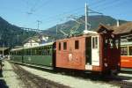 SPB Personenzug 638a von Schynige Platte nach Wilderswil am 20.06.1995 Einfahrt Wilderswil mit He 2/2 12 - B 32 - B 31 - Hinweis: Lok noch in alter brauner Lackierung  