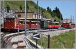 Bergstation Schynige Platte mit vier He 2/2 in verschiedner Farbgebung, (06.07.2013)