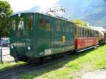 Zahnrad E-lok Olteimer He 2/2 62 mit Personenwagen B 41 Abgestellt im Bahnhofsareal von Wilderswil am 19.08.2006