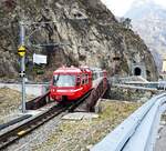 Mont-Blanc-Express__BDeh 4/8 Nr.3 der TMR auf der Brücke über den Fluß Trient. Hier fand 1844 die 'Schlacht bei der Trient-Brücke' zwischen der 'Alten Schweiz'(Katholisch-Konservativen) und der 'Jungen Schweiz'(Radikal-Liberalen)  ...