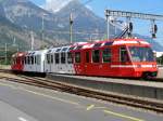 2Kl. Zahnrad Triebwagen BDeh 4/8 2..der MC = Martigny - Chatelard Bahn .. Im Bahnhof von Martigny am 30.07.2006