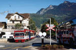 TPC: AOMC Beh 4/8 591 in Aigle als Strassenbahn auf der Fahrt nach Monthey - Champéry im Juni 2001.
Foto: Walter Ruetsch 