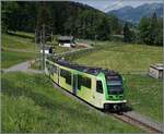 Kurz vor Vers-l'Eglise ist der ASD ABe 4/8 472 bei der Haltestelle Plan Morier auf der Fahrt als R71 432 von Aigle nach Les Diablerets.