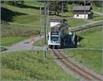Der ASD ABe 4/8 N� 473 als R71 beim Halt in Plan Morier; der Zug ist auf dem Weg von Aigle nach Les Diablerets.
