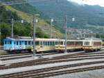 TPC (ex ASD - AL - AOMC /-/ AOMC 1908-2008 100 Jahre ) Fahrzeugparade am 07.06.2008 vor dem tpc Depot Chlex in Aigle mit dem ASD Triebwagen BDe 4/4 1 neben Salonsteuerwagen Arst 433 neben AL