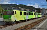 Triebwagen BDeh 4/4 313 der Aigle-Leysin-Bahn, heute unter dem Dach der Transport Publics du Chablais. Aigle, August 2014.