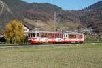 Bt 134 und Be 4/4 102 befinden sich am 07.11.2015 bei Villy.