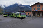 BVB/TPC: Regionalzug Bex - Villars-sur-Ollon mit dem Beh 4/8 92 vor der Abfahrt in Bex am 17. April 2017.
Foto: Walter Ruetsch  