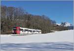 Der TPF Be 2/4 102  Sud Express  mit Zwischenwagen und ABe 2/4 102 als S50 14823 von Montbovon nach Palézieux kurz nach Châtel St-Denis.

16. Feb. 2019