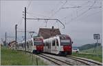 Kurz darauf trifft auch schon der Gegenzug, der ABe 2/4 - B - Be 2/4 102 auf dem Weg als S50 nach Palézieux in Le Verrerie ein.