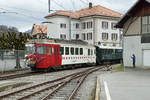 ABSCHIED VON DER SCHMALSPURSTRECKE BULLE - BROC FABRIQUE.
Transports publics fribourgeois (TPF)
Zum Abschied von der Schmalspur-Strecke zwischen Bulle und Broc-Fabrique wurden die fahrplanmässigen Fahrten vom 27. und 28. März 2021 ohne Aufpreis mit Nostalgiezügen von GFM Historique geführt.  Der historische Zug bestand aus Be 4/4 131 + BC Ce 811, ehemals Brünig + BDe 4/4 141.
Diese sechs Abschiedsaufnahmen meiner fünften Serie sind am 27. und 28. März 2021 zwischen Broc Village, Gare und Broc Fabrique entstanden.
Foto: Walter Ruetsch