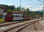 Be 4/4 122 mit Bt 224 der tpf (Transports publics fribourgeois) fhrt am 28.05.2012 in den Bahnhof Palzieux, hier ist Endstation der Meterspurigen Gleise, der Strecke Palzieux - Bulle - Montbovon.