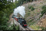 125 Jahre Yverdon - Ste-Croix am 1. und 2. September 2018. Le train à vapeur est de retour à Ste-Croix! <br>
Für die Pendelfahrten wurde dem Zug am Sonntag aufgrund der vielen Fahrgäste zusätzlich ein ex-MBC-Wagen mitgegeben. La Traction G 2/3 + 3/3 E 206 am 2. September zwischen Trois-Villes und Ste-Croix.