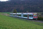 TRAVYS.
Chemin de fer Yverdon-Ste-Croix.
Impressionen vom 10. November 2020.
Doppeltraktion Be 2/6 bei Ste. Croix.
Foto: Walter Ruetsch
