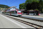 Travys / YsteC  - Triebwagen Be 4/4 3004 + AB + Be 4/4 3003 als Regio nach Yverdon im Bahnhof Ste-Croix am 21.06.2026