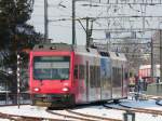 travys - Nachschuss vom Triebwagen Be 2/6 2000 im Bahnhofsarel von Yverdon am 19.12.2009