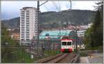 Parallel zur CJ verlässt auch der TRN BDe 4/4 8 den Bahnhof La Chaux-de-Fonds Richtung Les Ponts-de-Martel. (12.05.2014)