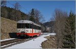 Der transN BDe 4/4 N° 3 ist auf der Fahrt von Le Locle nach Les Brenets und befindet sich kurz vor Les Frêtes.