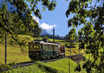 Güterzug der Wengernalpbahn zwischen Grindelwald und Brandegg. Einer der 3 verbliebenen Triebwagen ohne automatische Türen, Nr. 109, mit Güter-Steuerwagen X 770. 3.September 2019  