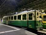 Der BDeh 4/4 113 der WAB am 4.2.22 im Bahnhof Lauterbrunnen abgestellt.