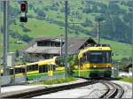 Dieselbe Einheit der WAB hat nun auch den Aufstieg von Grindelwald-Grund nach Grindelwald geschafft und fhrt in den Bahnhof ein.