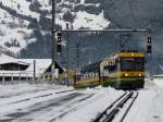 WAB - Einfahrt des Triebzuges Beh 4/8 143 im Bahnhof von Grindelwald am 25.02.2011