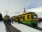 WAB - Triebwagen BDeh 4/4  114 und Triebwagen BDeh 4/8  134 zusammen auf der Kleinen Scheidegg am 25.02.2011