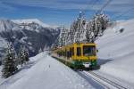 Bt 251 und BDhe 4/8 131 bringen am 18.01.2015 die letzten Skifans auf die Wengernalp. Kurze Zeit später wurde das Rennen gestartet. Auch ich verliess deshalb nach diesem Bild die Bahnstrecke.