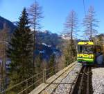 Die neuen Panorama-Triebwagen der Wengernalpbahn: 146 in Rohrfluh, 20.Februar 2015.