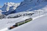 BDeh 4/4 113 verkehrt leer zurck nach Grindelwald Grund, kurz nach kleine Scheidegg, 25.02.2015.
