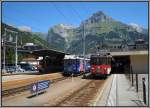 Regio-Zge der Zentralbahn mit Triebfahrzeugen BDeh 4/4 im Bahnhof von Engelberg, aufgenommen am 27.07.2009.