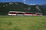ABe 130 010-2 lsst am 9.8.10 als Regionalzug nach Interlaken Ost Meiringen hinter sich zurck.