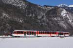 ABe 130 010-2 verlsst am 18.2.12 Meiringen in Richtung Brienz.