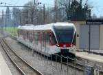 zb - Steuerwagen ABt 943-6 vone einem Triebwagen ABe 130 Geschoben bei der einfahrt in den Bahnhof Alpnach am 31.03.2012