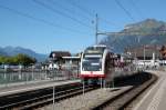 Erster Stadler Zahnradtriebzug ABeh 160 001-1  FINK  nach Meiringen,bei der Einfahrt in den Bahnhof Brienz.27.08.12