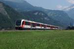 ABeh 150 204-2 und ABeh 150 004-4 verlassen am 07.07.2013 Meiringen als IR 2224 Richtung Interlaken Ost.