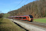 Tecknau - 8. Februar 2022 : SOB Traverso RABe 526 108/208 am IR 2327 von Basel nach Locarno.