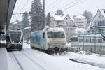 Der Bahnhof Herisau der Südostbahn/SOB im Winter 2021.