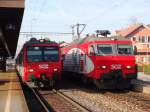 RBDe 566 080 neben der Re 446 016 in Samstagern am 29.11.2007