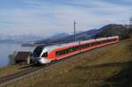 RABe 526 056-9 verlsst am 27.2.12 Burghalden Richtung Wdenswil.