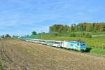 Re 456 096-7 mit dem IR VAE 2411 bei Freienbach. Wegen der OLMA in St. Gallen wird u. a. dieser Zug mit 4 SBB Personenwagen, A EWI (NL)-B Komfort-2 B (NL),  verstrkt. Gleich 4 Verstrkungswagen kommen selten vor, planmssig nur whrend der OLMA, dieses Jahr allerdings zum letzten Mal! 19.10.2013. 